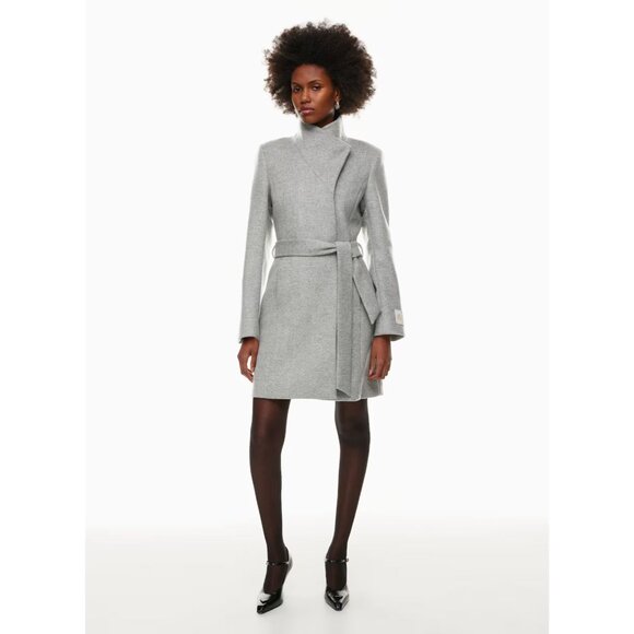 Aritzia BABATON Connor Heather Light Grey Virgin Wool Belted Wrap Coat, Size M - Picture 13 of 16
